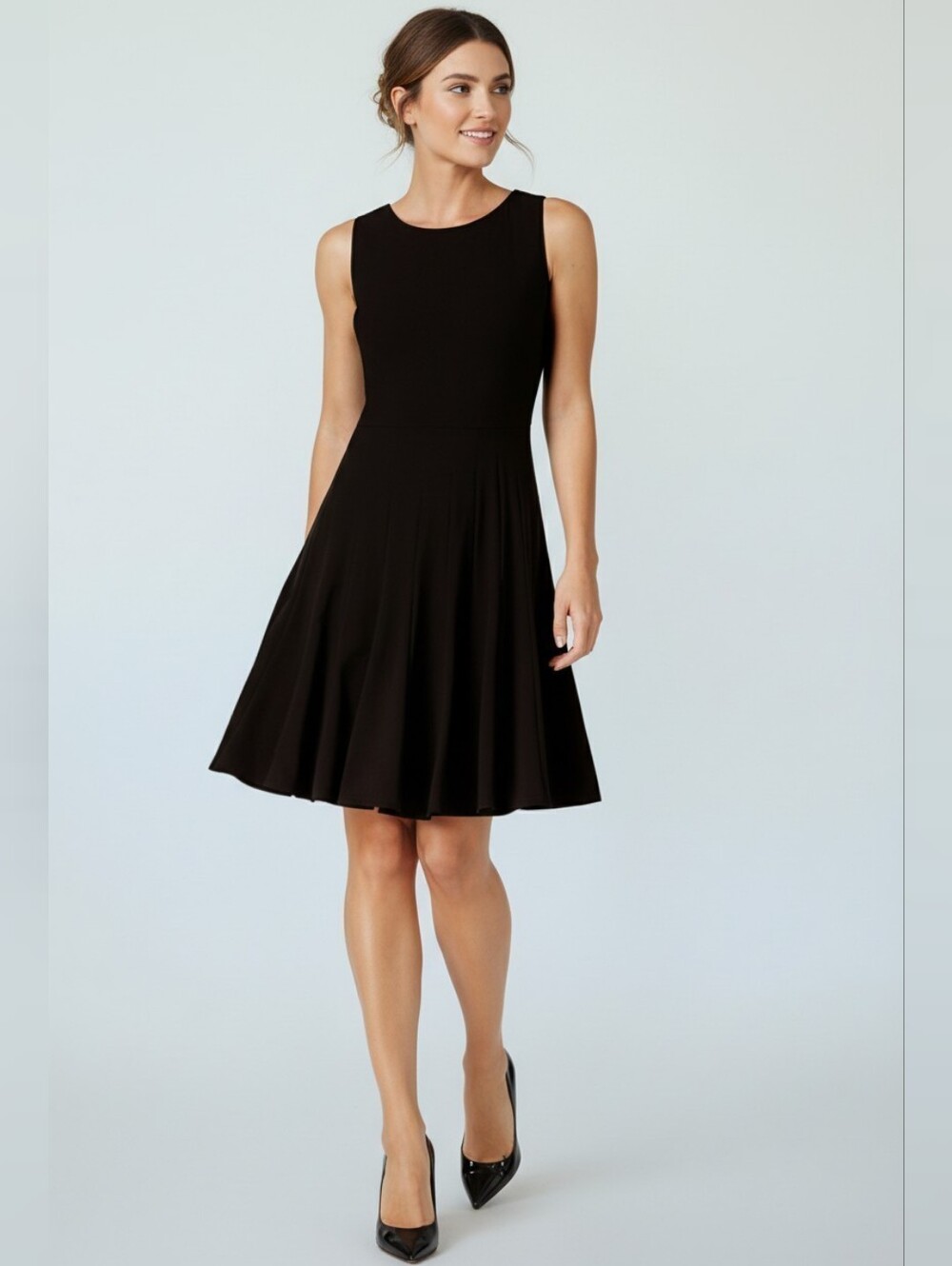 White House Black Market Sleeveless Fit Flare Vertical Pintuck Classic